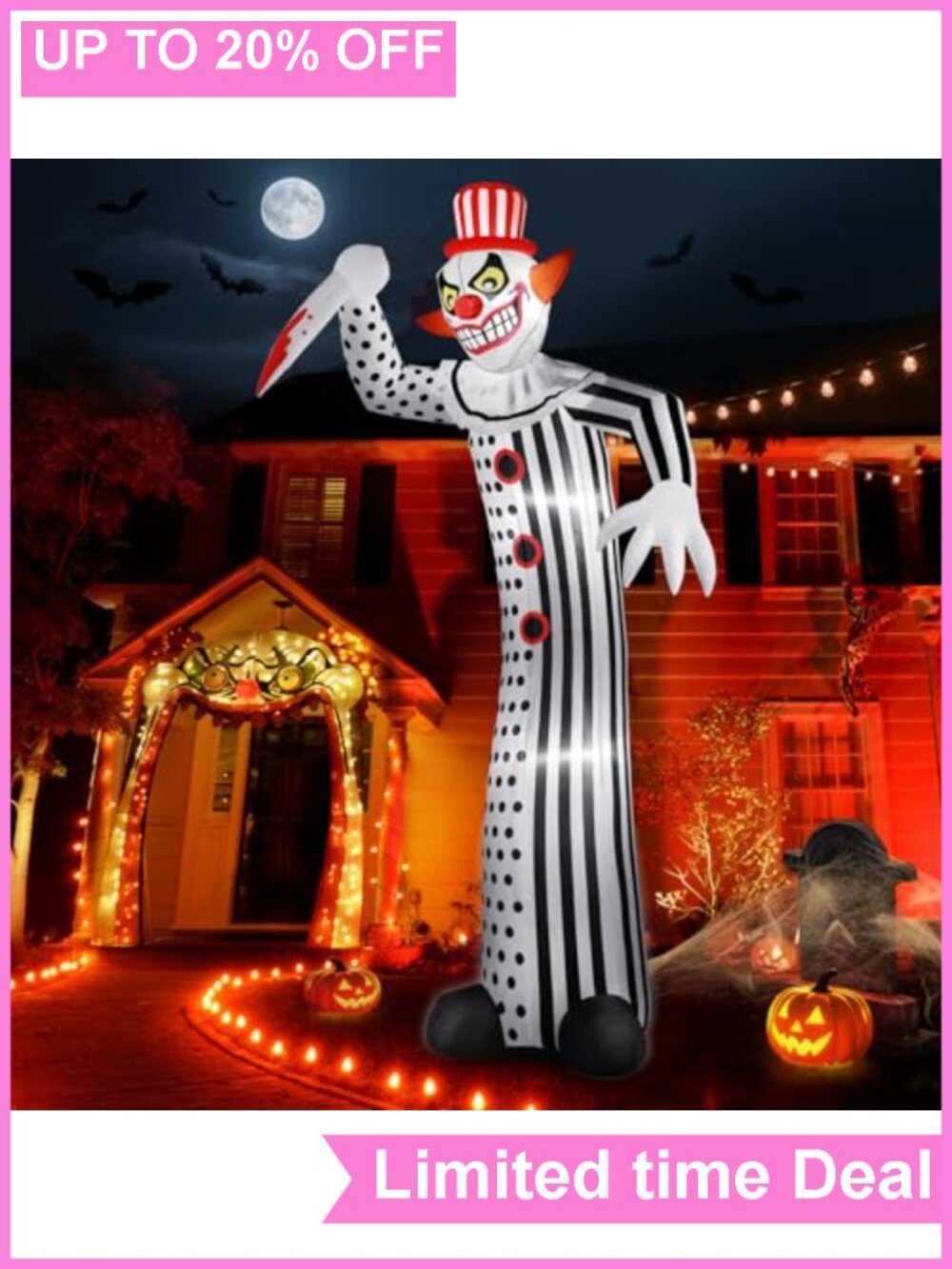 12FT Giant Halloween Inflatable Creepy Clown Full-Body LED Outdoor Yard Decor